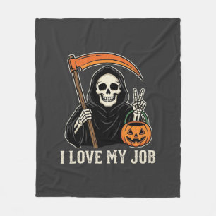 Grim Reaper I Love My Job Halloween Design Fleece Blanket