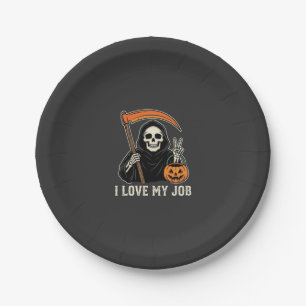 Grim Reaper I Love My Job Halloween Design Paper Plate