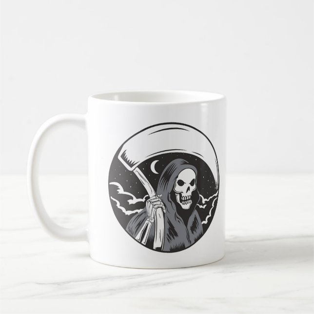 Grim Reaper in the Night - Horror Skull T-Shirt Coffee Mug (Left)