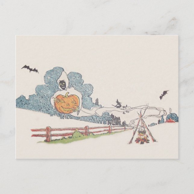 Grim Reaper Jack O' Lantern Bat Campfire Postcard (Front)