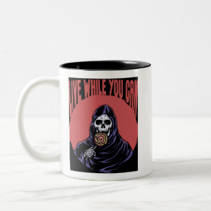 Grim Reaper Live While You Can Funny Joke Two-Tone Coffee Mug