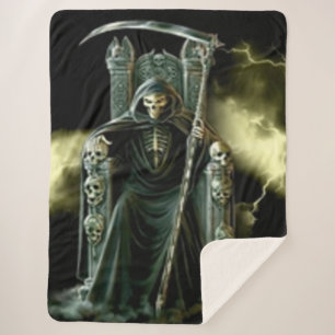 GRIM REAPER on HIS THRONE Sherpa Blanket