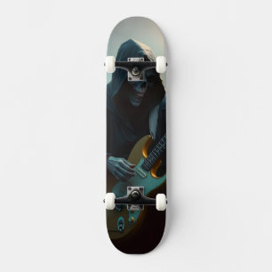 Grim reaper playing guitar skateboard