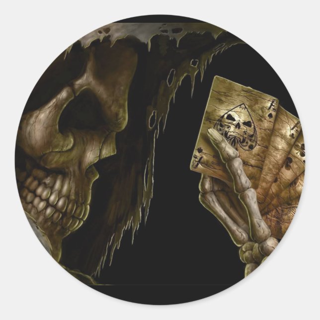 Grim Reaper Plays Cards With Winning Hand Classic Round Sticker (Front)