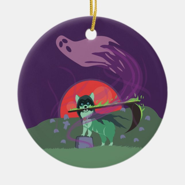 Grim Reaper Puppy Ceramic Ornament (Front)