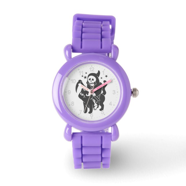 Grim reaper riding a cat - Choose background colou Watch (Front)