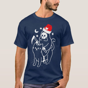 Grim Reaper Riding A Cat Christmas Funny Kitten Xm T-Shirt