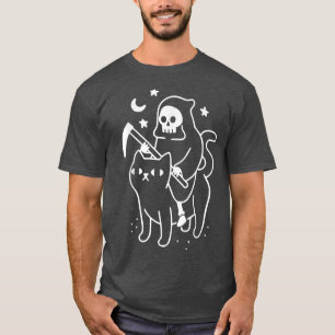 Grim Reaper Riding on a Cat Funny Halloween T-Shirt