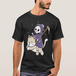 Grim Reaper Riding on a Cat  Halloween T-Shirt
