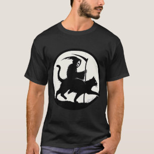 Grim Reaper Riding On Black Cat T-Shirt