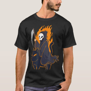 Grim Reaper Riding Scary Black Cat Halloween Death T-Shirt