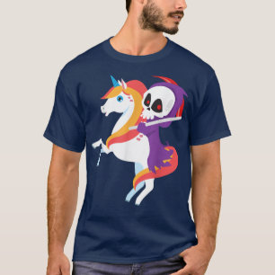 Grim Reaper Riding Unicorn Cute Skeleton Halloween T-Shirt