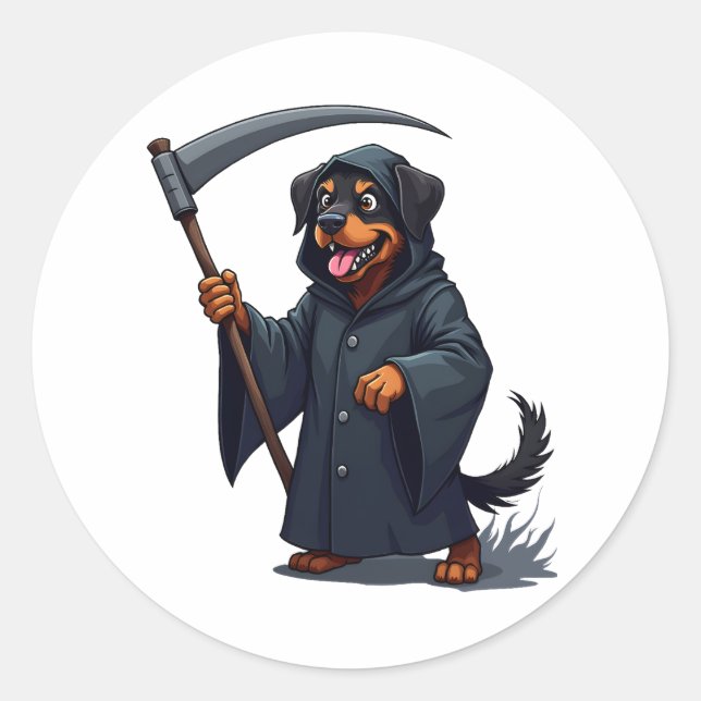 Grim Reaper Rottweiler Dog Classic Round Sticker (Front)