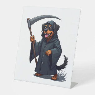 Grim Reaper Rottweiler Dog Pedestal Sign