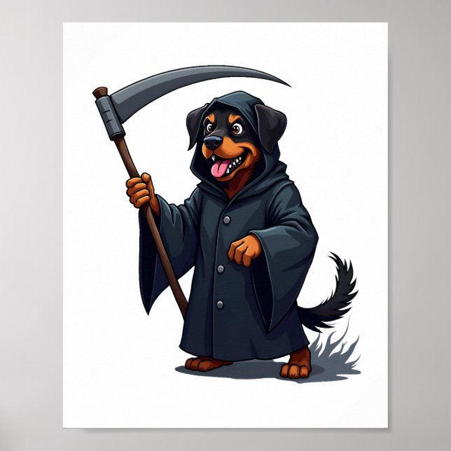 Grim Reaper Rottweiler Dog Poster (Front)