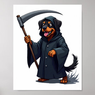 Grim Reaper Rottweiler Dog Poster