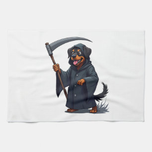 Grim Reaper Rottweiler Dog Tea Towel