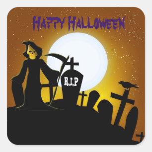 Grim Reaper Scary Halloween Square Sticker