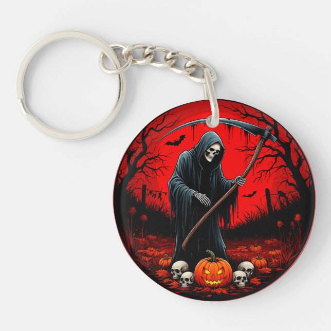 Grim Reaper Scene with Red Background Key Ring (Front)