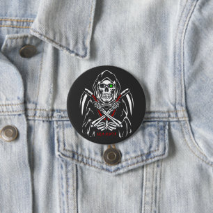 Grim Reaper Scythe Death Skeleton Bones Halloween  7.5 Cm Round Badge