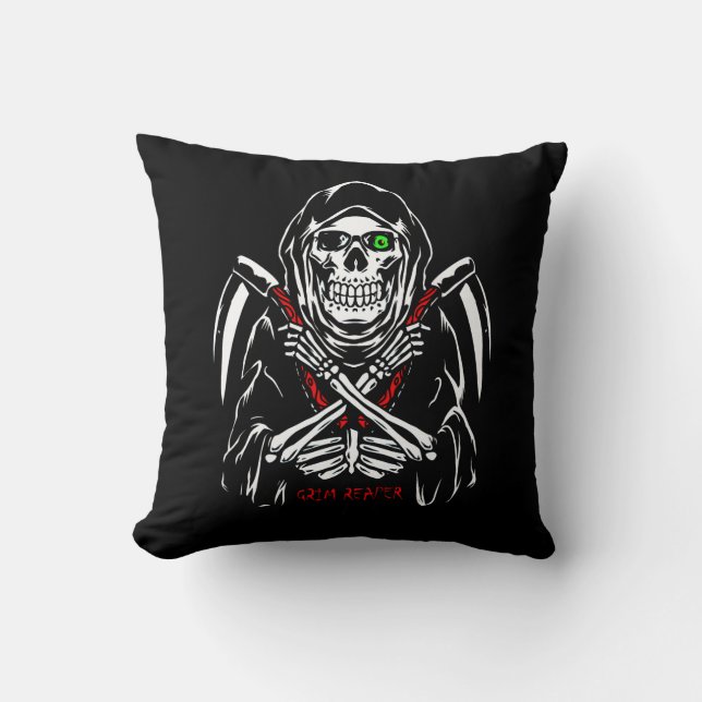 Grim Reaper Scythe Death Skeleton Bones Halloween  Cushion (Front)