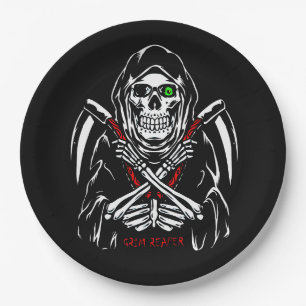 Grim Reaper Scythe Death Skeleton Bones Halloween  Paper Plate
