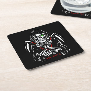Grim Reaper Scythe Death Skeleton Bones Halloween Square Paper Coaster