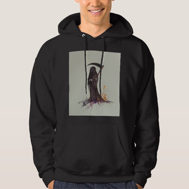 Grim Reaper Scythe Hoodie - Spooky Death Design. (Front)