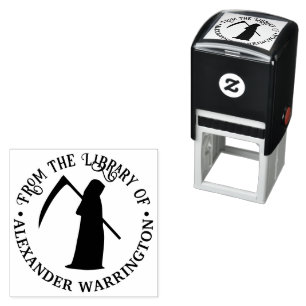 Grim Reaper Silhouette Round Library Book Name Self-inking Stamp