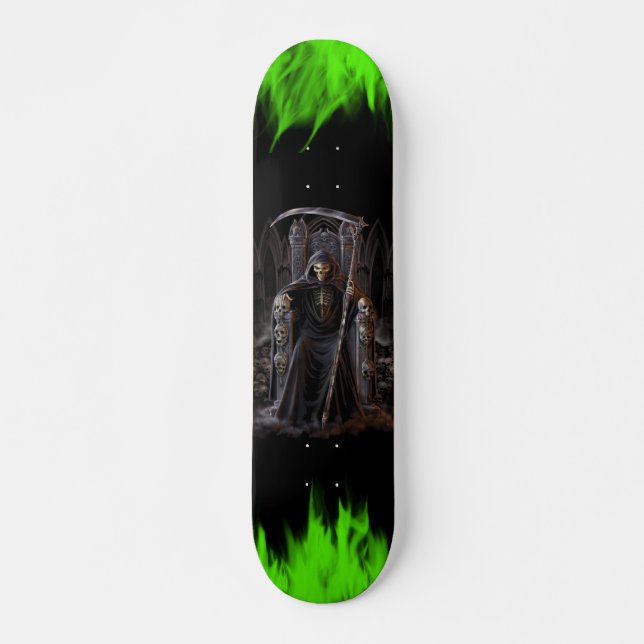 Grim Reaper Skateboard with Green Flames (Front)