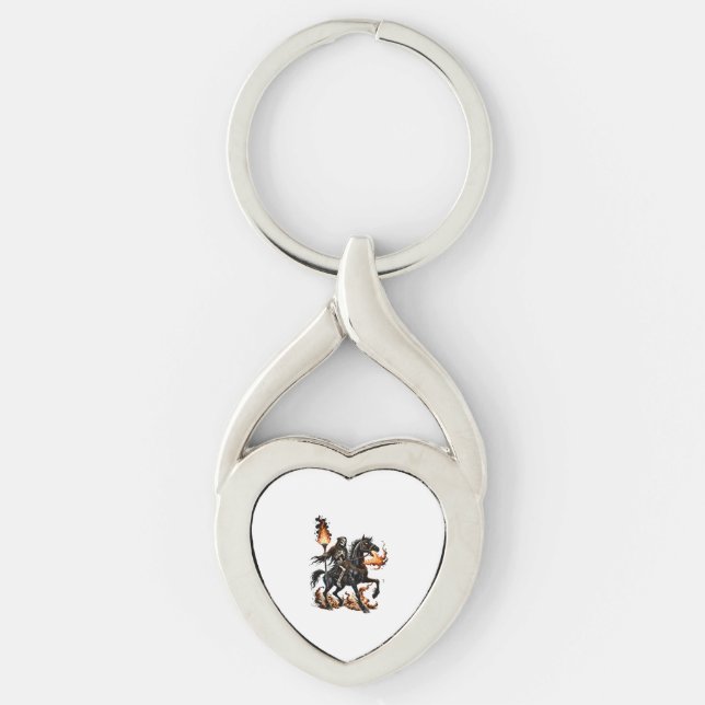 Grim Reaper Skeleton Riding Horse Flames Key Ring (Front)