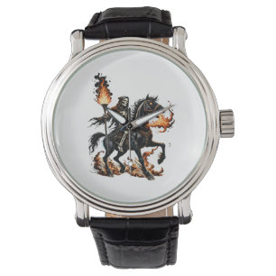 Grim Reaper Skeleton Riding Horse Flames Watch
