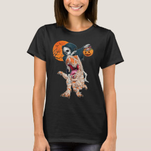 Grim reaper Skeleton Riding Mummy Dinosaur rex Hal T-Shirt