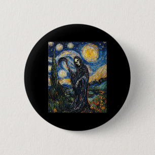 Grim Reaper Skeleton - Van Gogh Style - Starry Nig 6 Cm Round Badge