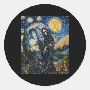 Grim Reaper Skeleton - Van Gogh Style - Starry Nig Classic Round Sticker