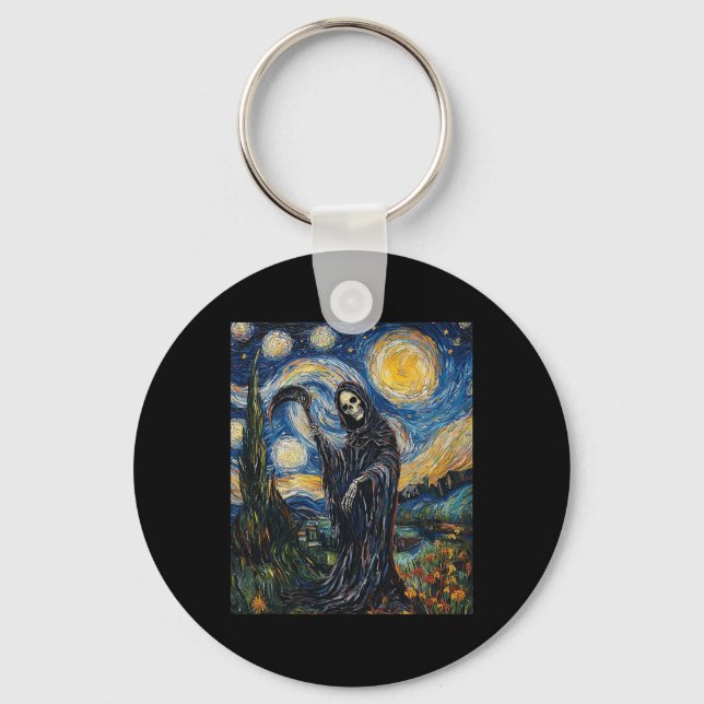 Grim Reaper Skeleton - Van Gogh Style - Starry Nig Key Ring (Front)