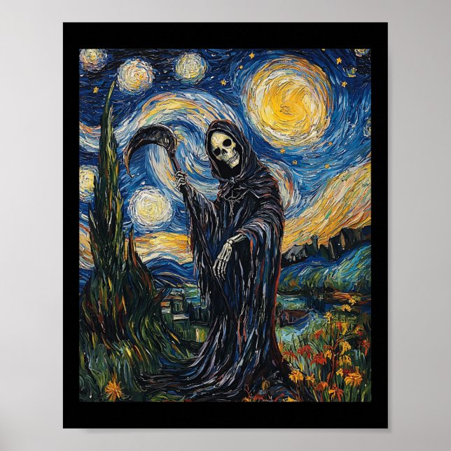Grim Reaper Skeleton - Van Gogh Style - Starry Nig Poster (Front)