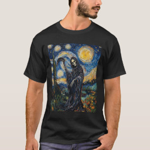 Grim Reaper Skeleton - Van Gogh Style - Starry Nig T-Shirt