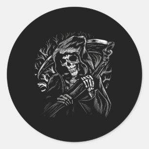 grim reaper skull death scythe dead gothic horror  classic round sticker