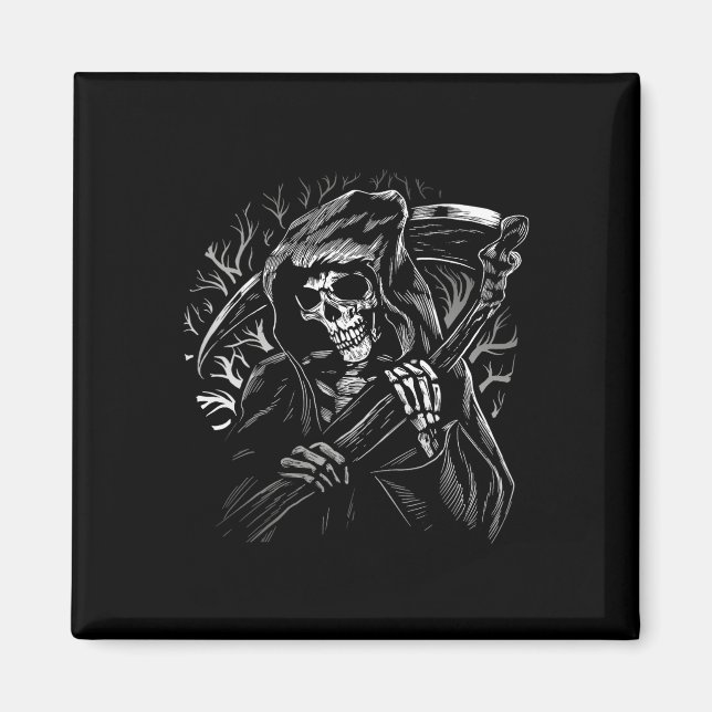 grim reaper skull death scythe dead gothic horror  magnet (Front)
