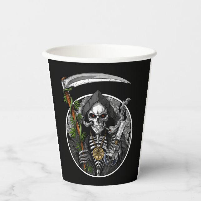 Grim Reaper Smoking Weed Paper cup (Front)