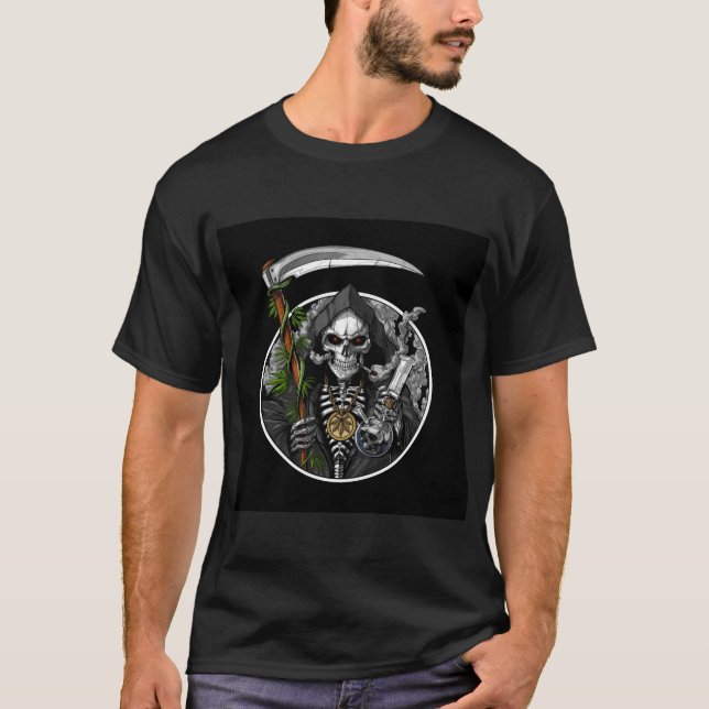 Grim Reaper Smoking Weed T-Shirt (Front)