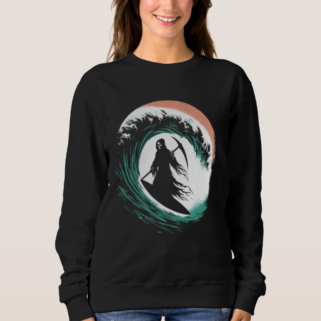 Grim Reaper Surfing - Spooky Halloween Costume Sur Sweatshirt (Front)