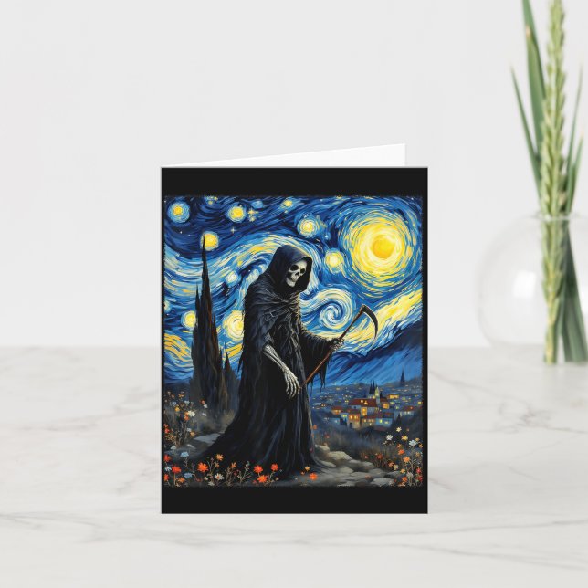 Grim Reaper Van Gogh Starry Night Inspired Gothic Card (Front)