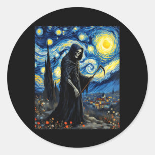 Grim Reaper Van Gogh Starry Night Inspired Gothic Classic Round Sticker