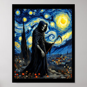 Grim Reaper Van Gogh Starry Night Inspired Gothic Poster