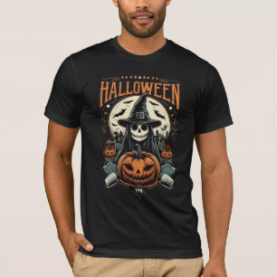 Grim Reaper Witch Pumpkins Halloween Graveyard T-Shirt