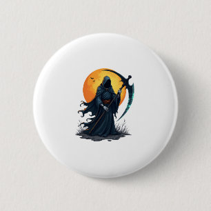 Grim Reaper with Scythe � Scary Halloween Shirt 6 Cm Round Badge