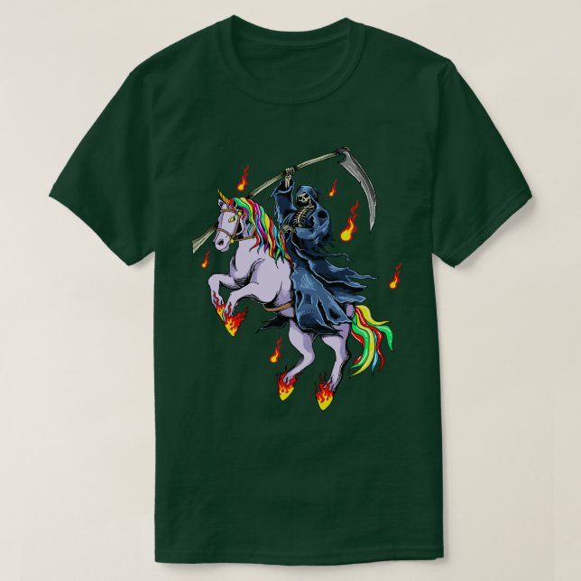 Grim Reaper With Unicorn Fire  T-Shirt (Design Front)
