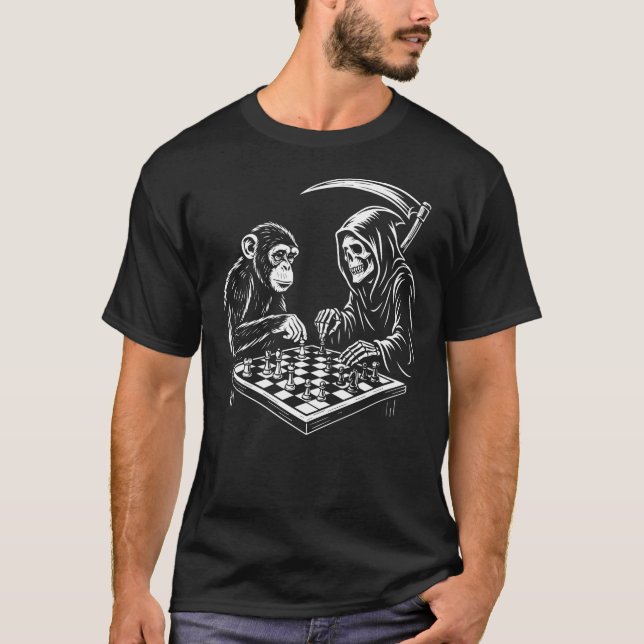 grim ripper plays chess with chimp T-Shirt (Front)